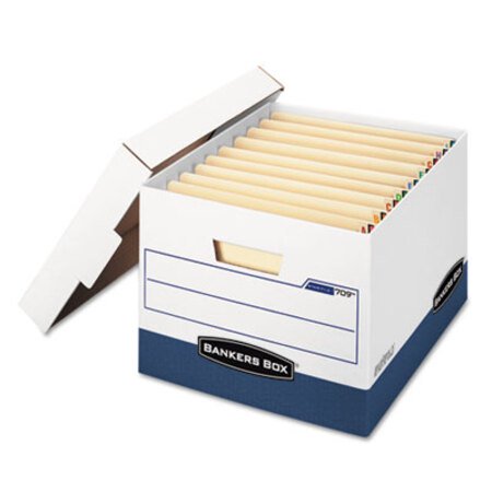 Bankers Box® STOR/FILE END TAB Storage Boxes, Letter/Legal Files, White/Blue, 12/Carton - CT/1 - FEL-00709-CT