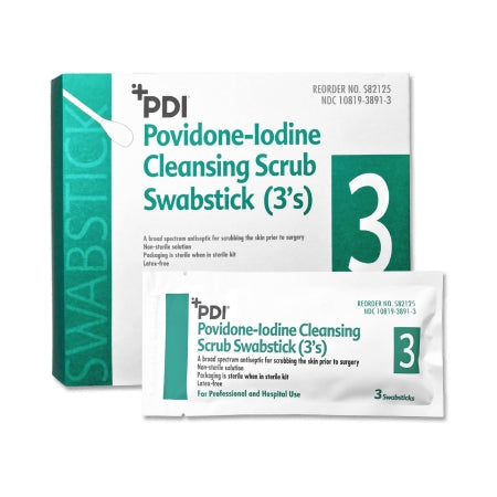 Professional Disposables Impregnated Swabstick PDI® 7.5% Strength Povidone-Iodine Individual Packet NonSterile - Box of 25 - S82125-BX