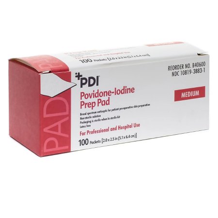 Professional Disposables PVP Prep Pad PDI® 10% Strength Povidone-Iodine Individual Packet Medium NonSterile - Box of 100 - B40600-BX