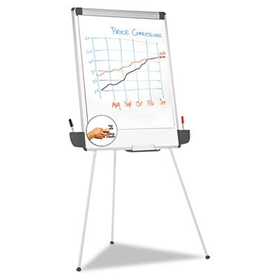 Universal® Dry Erase Board with Tripod Easel and Adjustable Pen Cups, 29 x 41, White Surface, Silver Frame - Each - UNV-43031-EA