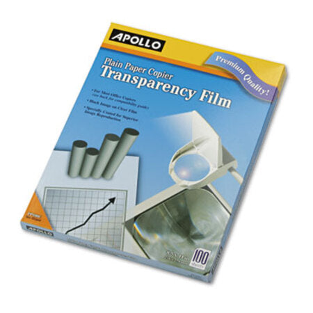 Apollo® Plain Paper Transparency Film, 8.5 x 11, Black on Clear, 100/Box - Box of 1 - APO-PP100C-BX