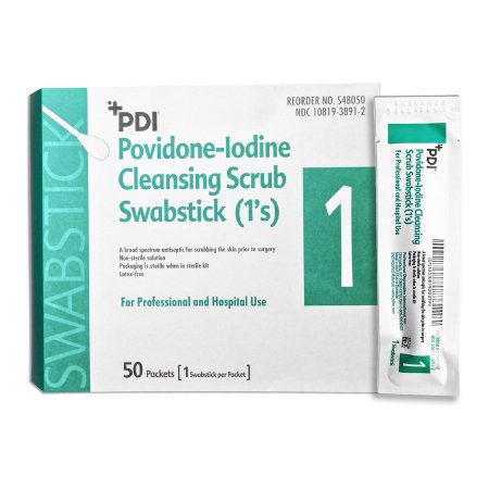 Professional Disposables Impregnated Swabstick PDI® 7.5% Strength Povidone-Iodine Individual Packet NonSterile - Case of 500 - S48050-CS