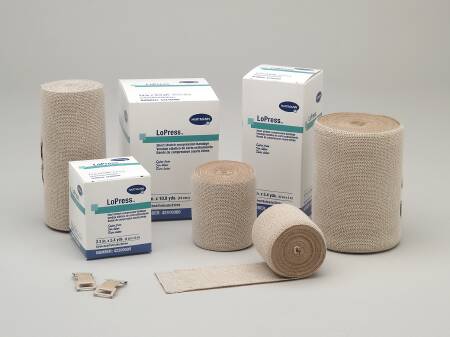 Hartmann Compression Bandage LoPress® 3-9/10 Inch X 5-2/5 Yard Clip Detached Closure Tan NonSterile Standard Compression - Case of 12 - 42400000-CS