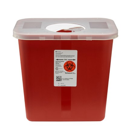 Cardinal Sharps Container SharpSafety™ Red Base 10 H X 10-1/2 W X 7-1/4 D Inch Vertical Entry 2 Gallon - Each - 8970-EA