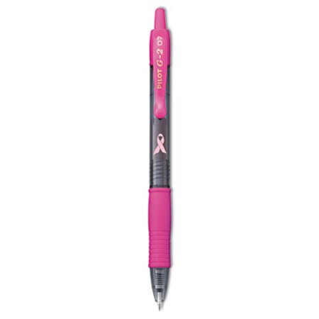 Pilot® G2 Premium Breast Cancer Awareness Gel Pen, Retractable, Fine 0.7 mm, Black Ink, Translucent Pink Barrel, Dozen - DZ/1 - PIL-31332-DZ