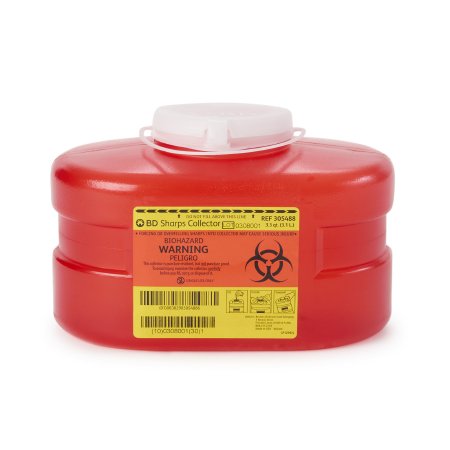 BD Sharps Container BD™ Red Base 5-3/10 H X 9-1/10 W X 5 D Inch Vertical Entry 0.825 Gallon - Case of 24 - 305488-CS