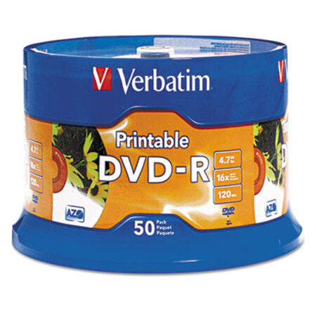 Verbatim® DVD-R Recordable Disc, 4.7 GB, 16x, Spindle, White, 50/Pack - Pack of 1 - VER-95137-PK