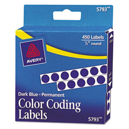 Avery® Handwrite-Only Permanent Self-Adhesive Round Color-Coding Labels in Dispensers, 0.25" dia, Dark Blue, 450/Roll, (5793) - Pack of 1 - AVE-05793-PK