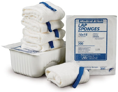 Medical Action Industries Surgical Laparotomy Sponge Cotton 18 X 18 Inch 5 Count Rigid Tray Sterile - Case of 20 - 300-CS