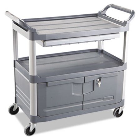 Rubbermaid® Commercial Xtra Instrument Cart with Locking Storage Area, Plastic, 3 Shelves, 300 lb Capacity, 20" x 40.63" x 37.8", Gray - Each - RCP-4094GRA-EA