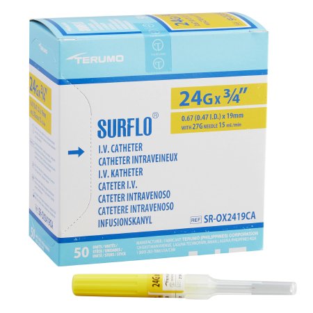 Terumo Medical Peripheral IV Catheter Surflo® 24 Gauge 0.75 Inch Without Safety - Case of 200 - SR-OX2419CA-CS