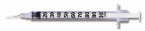 BD Standard Insulin Syringe with Needle Micro-Fine™ 1 mL 1/2 Inch 28 Gauge NonSafety Regular Wall - Box of 100 - 329420-BX
