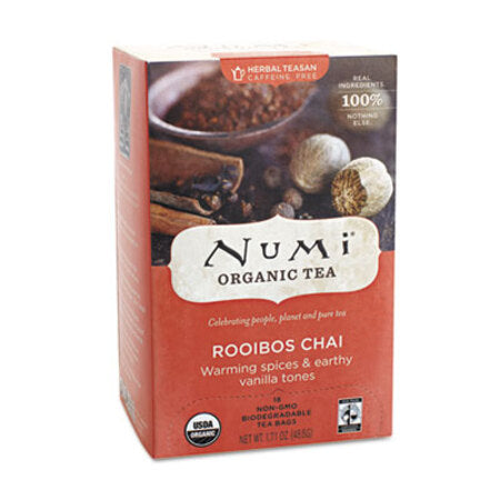 Numi® Organic Teas and Teasans, 1.71 oz, Rooibos Chai, 18/Box - Box of 1 - NUM-10200-BX