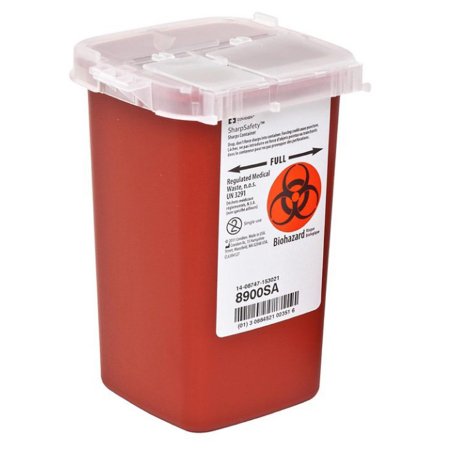 Cardinal Sharps Container SharpSafety™ Red Base 6-1/4 H X 4-1/2 W X 4-1/4 D Inch Vertical Entry 0.25 Gallon - Case of 100 - 8900SA-CS