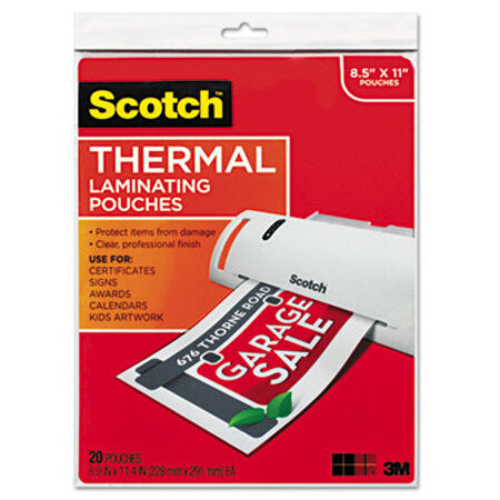 Scotch™ Laminating Pouches, 3 mil, 9" x 11.5", Gloss Clear, 20/Pack - Pack of 1 - MMM-TP385420-PK