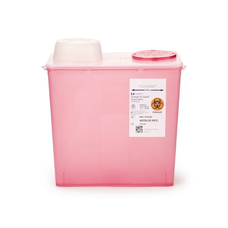 Cardinal Sharps Container Monoject™ Red Base 10-9/10 H X 10-1/2 W X 6-3/4 D Inch Vertical Entry 2 Gallon - Each - 8881676285-EA