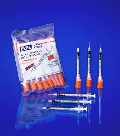 AirTite Products Standard Insulin Syringe with Needle Comfort Point™ 1 mL 1/2 Inch 28 Gauge NonSafety Regular Wall - Case of 500 - 26027-CS