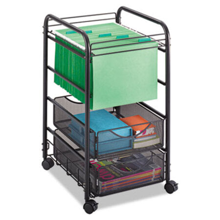 Safco® Onyx Mesh Open Mobile File with Drawers, Metal, 2 Drawers, 1 Bin, 15.75" x 17" x 27", Black - Each - SAF-5215BL-EA