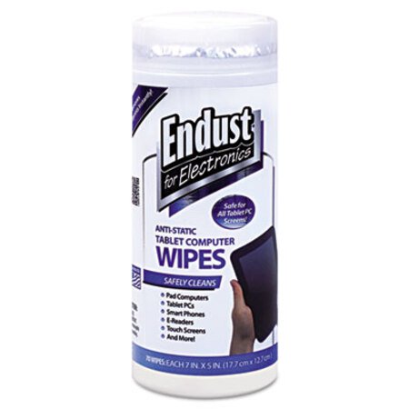 Endust® for Electronics Tablet and Laptop Cleaning Wipes, 5 x 7, Unscented, White, 70/Tub - Each - END-12596-EA