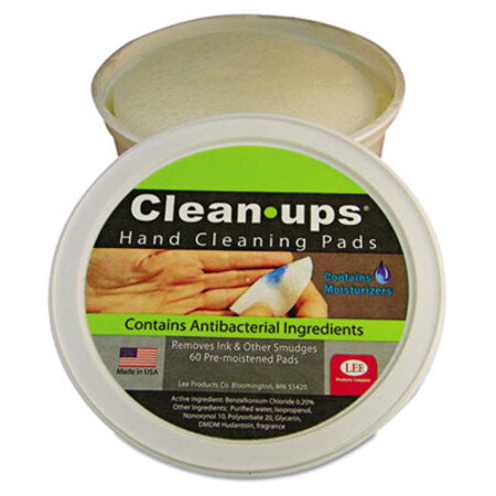LEE Clean-Ups Hand Cleaning Pads, Cloth, 1-Ply, 3" dia, Mild Floral Scent, 60/Tub - Each - LEE-10145-EA