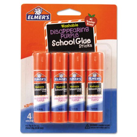 s® Washable School Glue Sticks, 0.24 oz, Applies Purple, Dries Clear, 4/Pack - Pack of 1 - EPI-E543-PK
