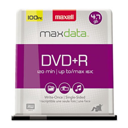 Maxell® DVD+R High-Speed Recordable Disc, 4.7 GB, 16x, Spindle, Silver, 100/Pack - Pack of 1 - MAX-639016-PK