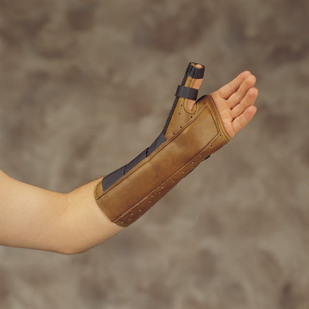 DeRoyal Wrist / Forearm Brace with Abducted Thumb DeRoyal® Suede Leatherette Left Hand Brown Large - Each - 5008-09-EA