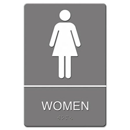 Headline® Sign ADA Sign, Women Restroom Symbol w/Tactile Graphic, Molded Plastic, 6 x 9, Gray - Each - USS-4816-EA