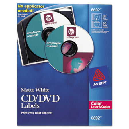 Avery® Laser CD Labels, Matte White, 30/Pack - Pack of 1 - AVE-6692-PK