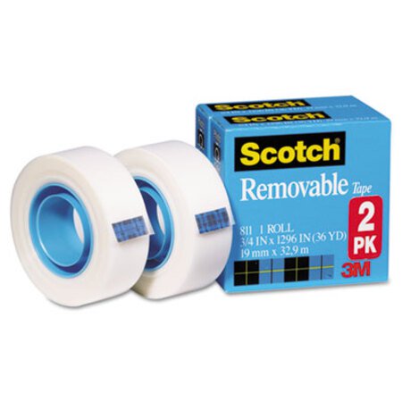 Scotch® Removable Tape, 1" Core, 0.75" x 36 yds, Transparent, 2/Pack - Pack of 1 - MMM-8112PK-PK