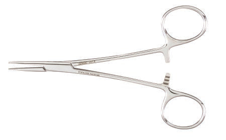 Integra Lifesciences Hemostatic Forceps Vantage® Halsted-Mosquito 5 Inch Length Floor Grade Stainless Steel NonSterile Ratchet Lock Finger Ring Handle Straight Serrated Tips - Each - V97-2-EA