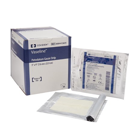 Cardinal Petrolatum Impregnated Dressing Vaseline® Rectangle 3 X 9 Inch Sterile - Box of 50 - 8884413605-BX