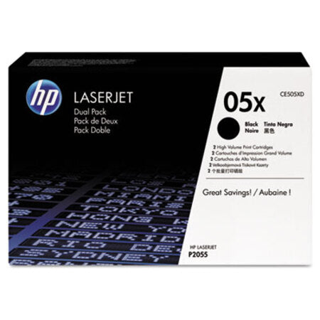 HP HP 05X, (CE505X-D) 2-Pack High-Yield Black Original LaserJet Toner Cartridges - Box of 1 - HEW-CE505XD-BX