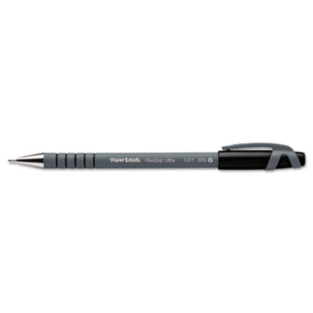 Paper Mate® FlexGrip Ultra Ballpoint Pen, Stick, Fine 0.8 mm, Black Ink, Gray Barrel, Dozen - DZ/1 - PAP-9680131-DZ