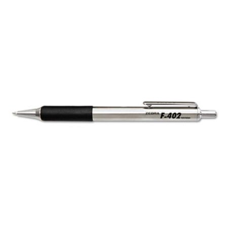zebra® F-402 Ballpoint Pen, Retractable, Fine 0.7 mm, Black Ink, Stainless Steel/Black Barrel, 2/Pack - Pack of 1 - ZEB-29212-PK