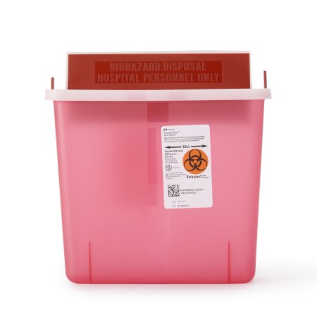 Cardinal Sharps Container In-Room™ Translucent Red Base 11 H X 10-3/4 W X 4-3/4 D Inch Horizontal Entry 1.25 Gallon - Each - 85131-EA