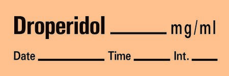 Precision Dynamics Drug Label Timemed Anesthesia Label Tape Droperidol_mg/mL Date_Time_int Salmon 1/2 X 1-1/2 Inch - Roll of 1 - AN-4-RL