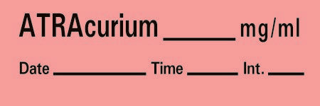 Precision Dynamics Drug Label Timemed Anesthesia Label Tape ATRAcurium _mg/mL Date_Time_Int Fluorescent Red 1/2 X 1-1/2 Inch - Roll of 1 - AN-39-RL