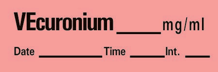 Precision Dynamics Drug Label Timemed Anesthesia Label Tape Vecuronium_mg/mL Date_Time_Int Fluorescent Red 1/2 X 1 Inch - Roll of 1 - AN-103-RL