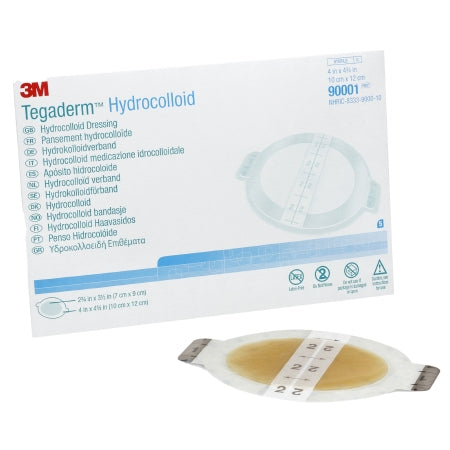 3M Hydrocolloid Dressing 3M™ Tegaderm™ 4 X 4-3/4 Inch Oval With Border - Each - 90001-EA