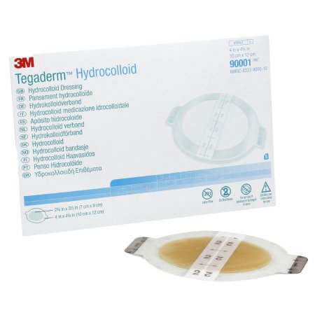3M Hydrocolloid Dressing 3M™ Tegaderm™ 4 X 4-3/4 Inch Oval With Border - Box of 5 - 90001-BX