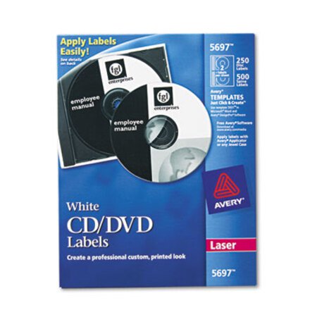 Avery® Laser CD Labels, Matte White, 250/Pack - Pack of 1 - AVE-5697-PK