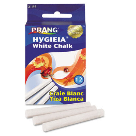 Prang® Hygieia Dustless Board Chalk, 3.25" x 0.38' Diameter, White, 12/Box - Box of 1 - DIX-31144-BX