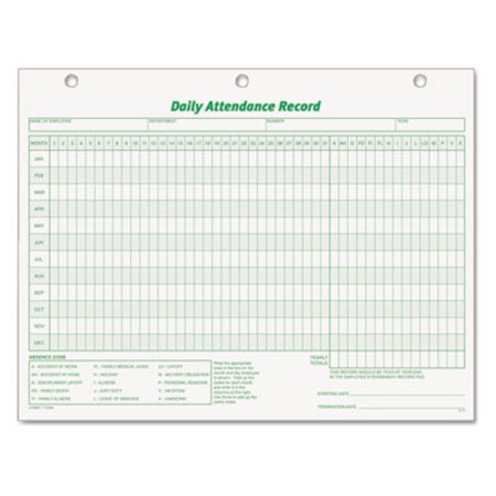 TOPS™ Daily Attendance Card, One-Part (No Copies), 11 x 8.5, 50 Forms Total - Pack of 1 - TOP-3284-PK
