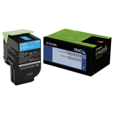 Lexmark™ 70C10C0 Return Program Toner, 1,000 Page-Yield, Cyan - Each - LEX-70C10C0-EA
