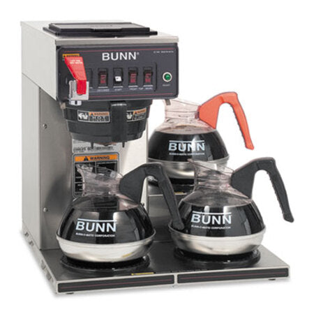 BUNN® CWTF-3 Three Burner Automatic Coffee Brewer, 12-Cup, Black/Stainless Steel - Each - BUN-CWTF153LP-EA