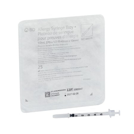 BD Standard Allergy Tray PrecisionGlide™ 0.5 mL 1/2 Inch 27 Gauge NonSafety Regular Wall - TR/1 - 305535-TR