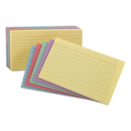 Oxford™ Ruled Index Cards, 4 x 6, Blue/Violet/Canary/Green/Cherry, 100/Pack - Pack of 1 - OXF-34610-PK