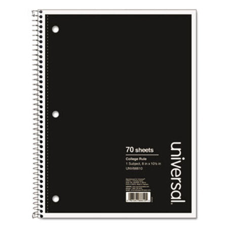 Universal® Wirebound Notebook, 1-Subject, Medium/College Rule, Black Cover, (70) 10.5 x 8 Sheets - Each - UNV-66610-EA