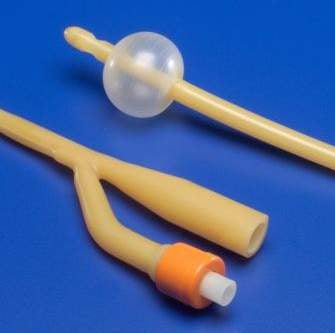 Cardinal Foley Catheter Ultramer™ 3-Way Standard Tip 30 cc Balloon 20 Fr. Hydrogel Coated Latex - CT/12 - 2821-CT